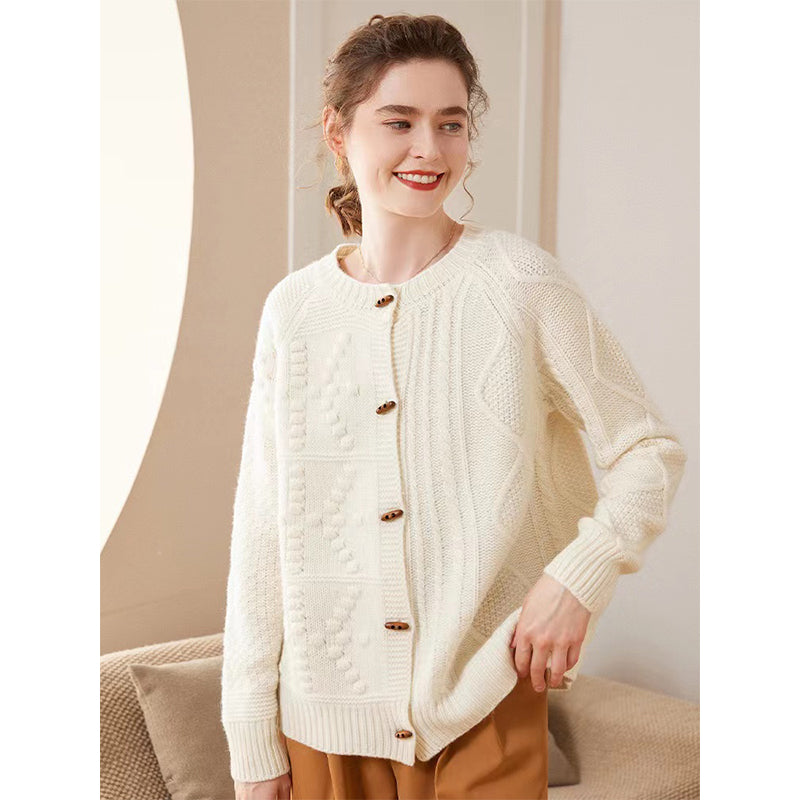 Cable-knit wool and cashmere-blend round neck sweater cardigan