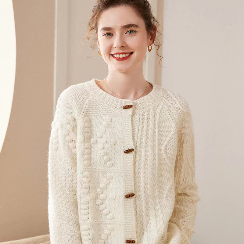 Cable-knit wool and cashmere-blend round neck sweater cardigan