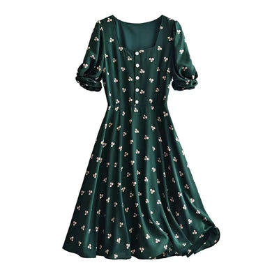 Dark green mulberry silk dress