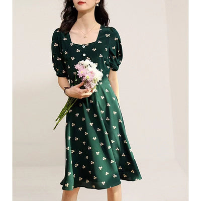 Dark green mulberry silk dress