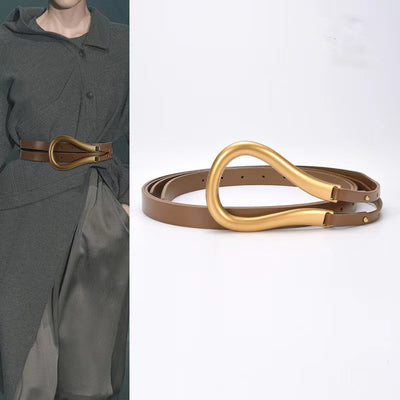 caramel horseshoe buckle leather belt