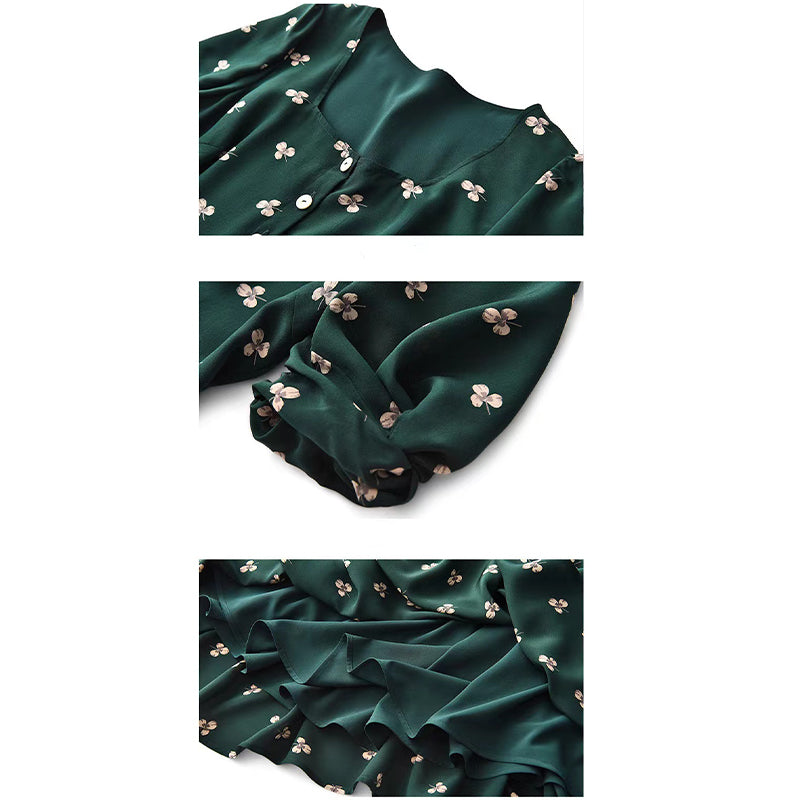 Dark green mulberry silk dress