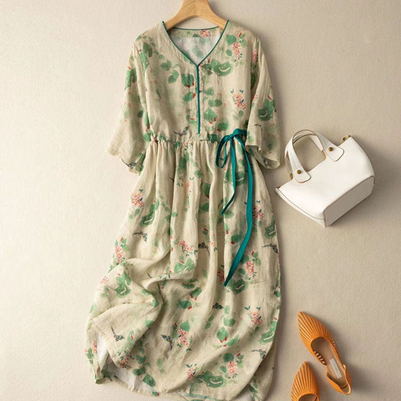 Drawstring waist floral dress