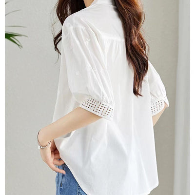 French style embroidered white shirt