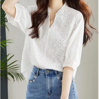 French style embroidered white shirt