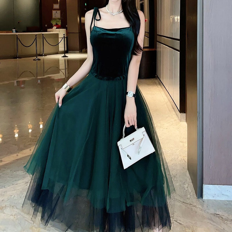 Black velvet dress layered tulle skirt