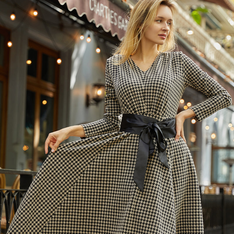 Houndstooth plaid dress