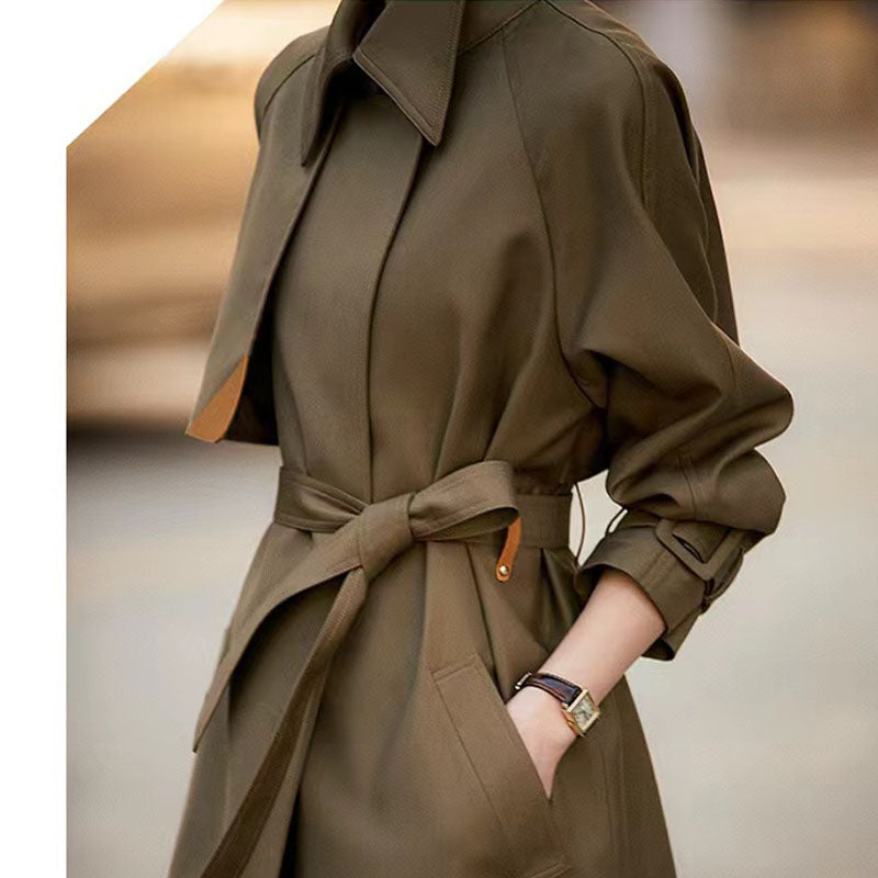 Khaki lace up trench coat