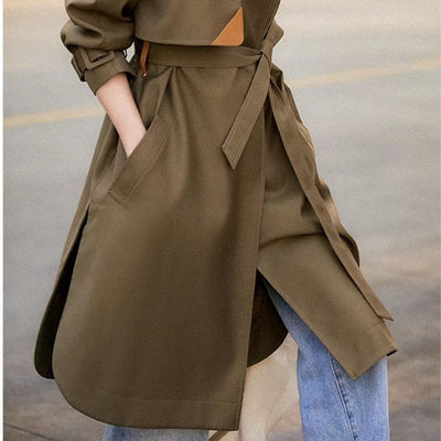 Khaki lace up trench coat