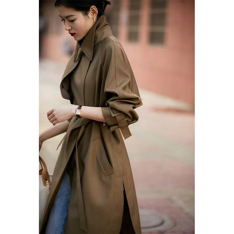 Khaki lace up trench coat