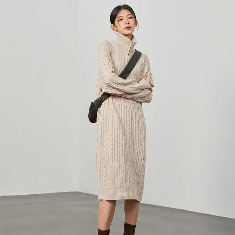 Merino wool turtleneck zipper sweater dress