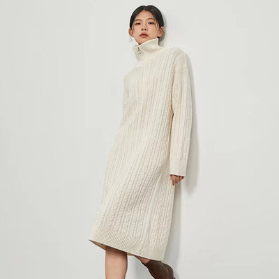 Merino wool turtleneck zipper sweater dress