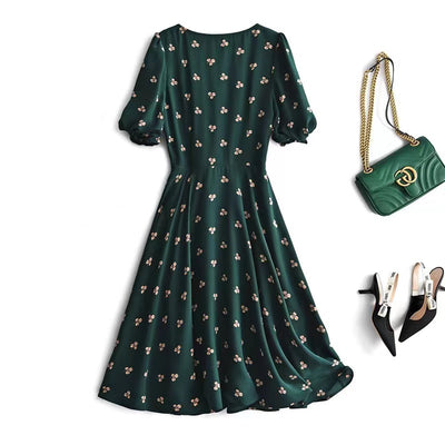 Dark green mulberry silk dress