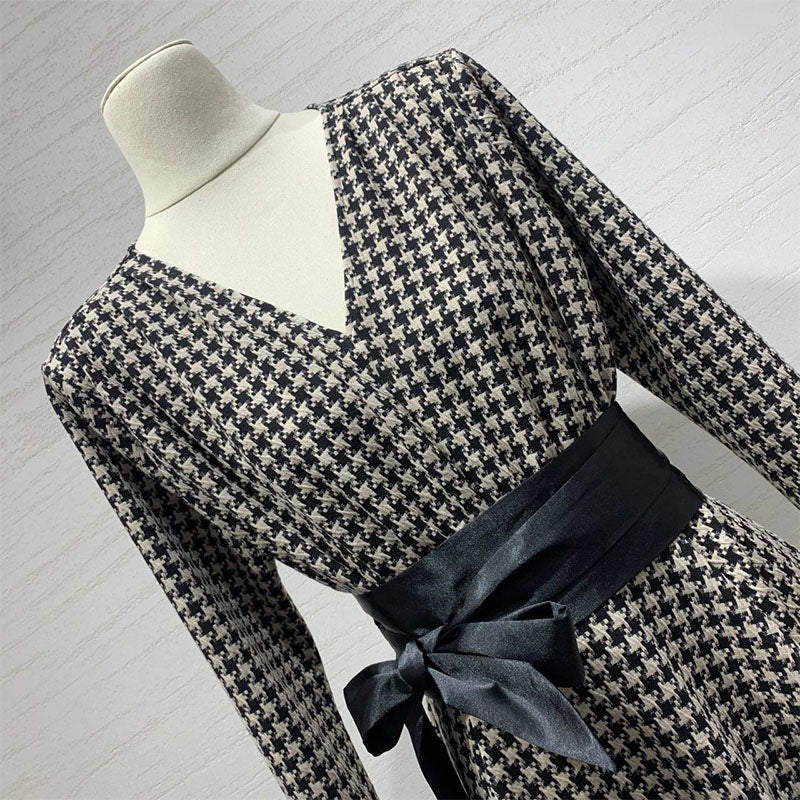 Elegant houndstooth plaid dress