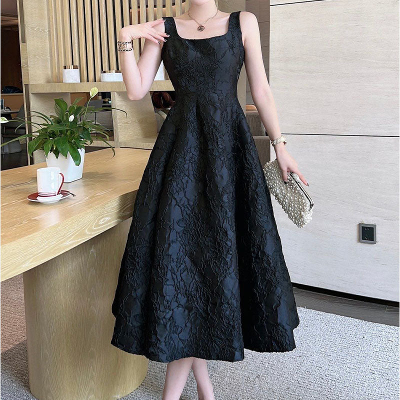 black jacquard dress