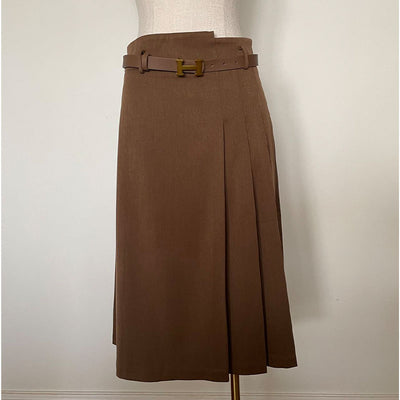 camel wool A-line midi skirt