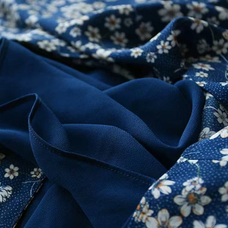 Blue floral mulberry silk dress