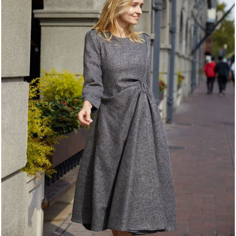 grey side pleated dress