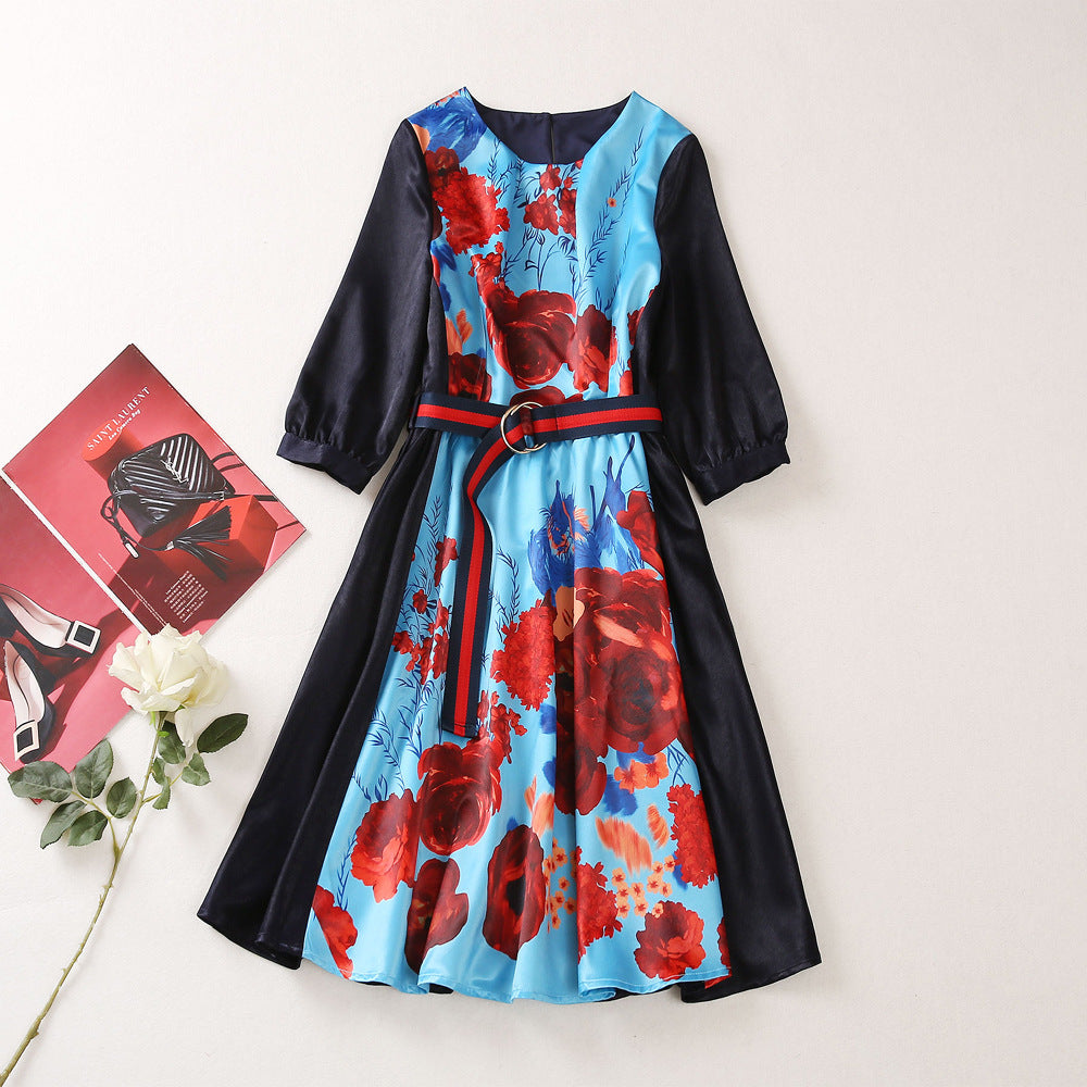 Round neck 3/4 sleeve dress