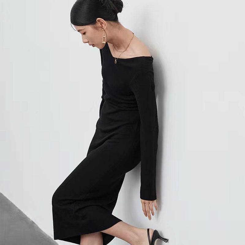 knot back wool sweater dress_black