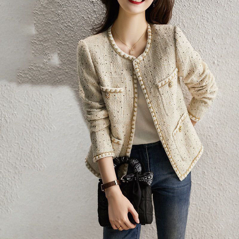 milk white small round neck jacket