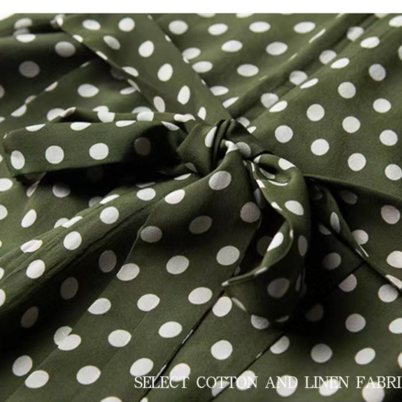 Matcha polka dot mulberry silk dress