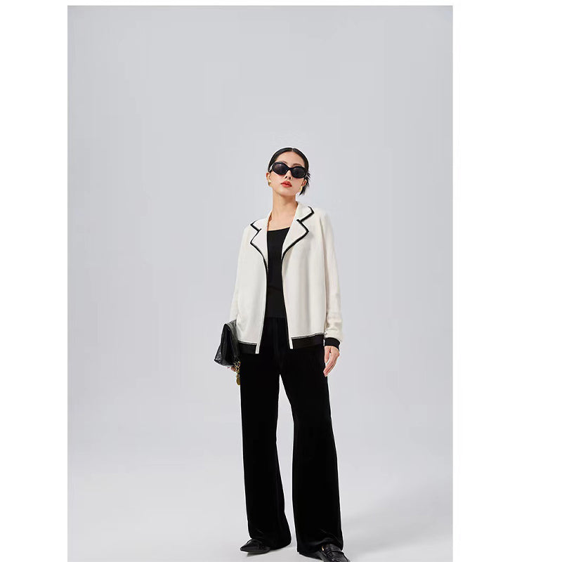 Silk and Wool Blazer Lapel Knit Cardigan Jacket