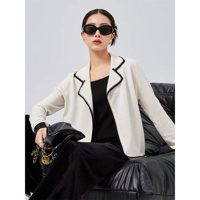 Silk and Wool Blazer Lapel Knit Cardigan Jacket